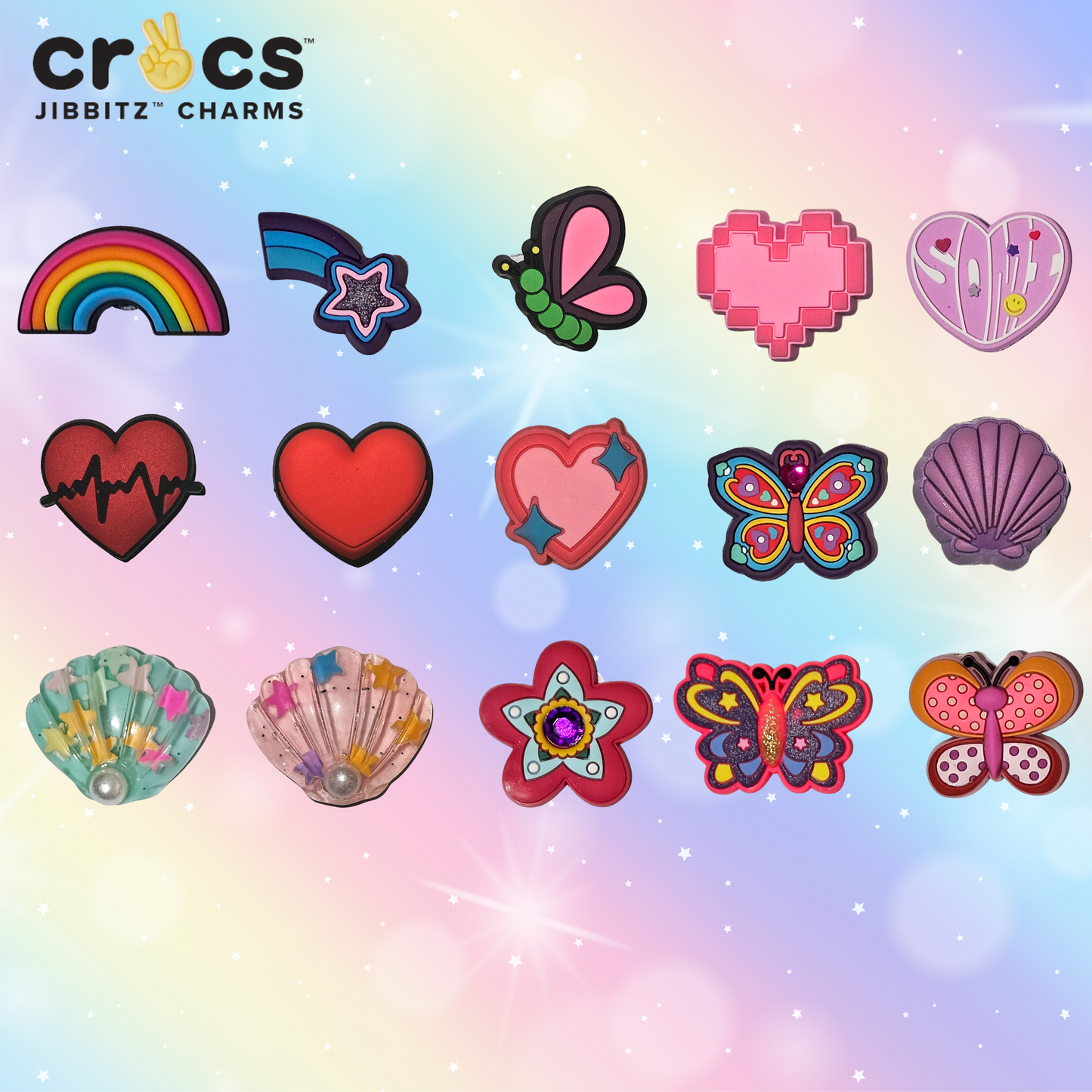 Jibbitz Corazones, Arcoiris & Mas